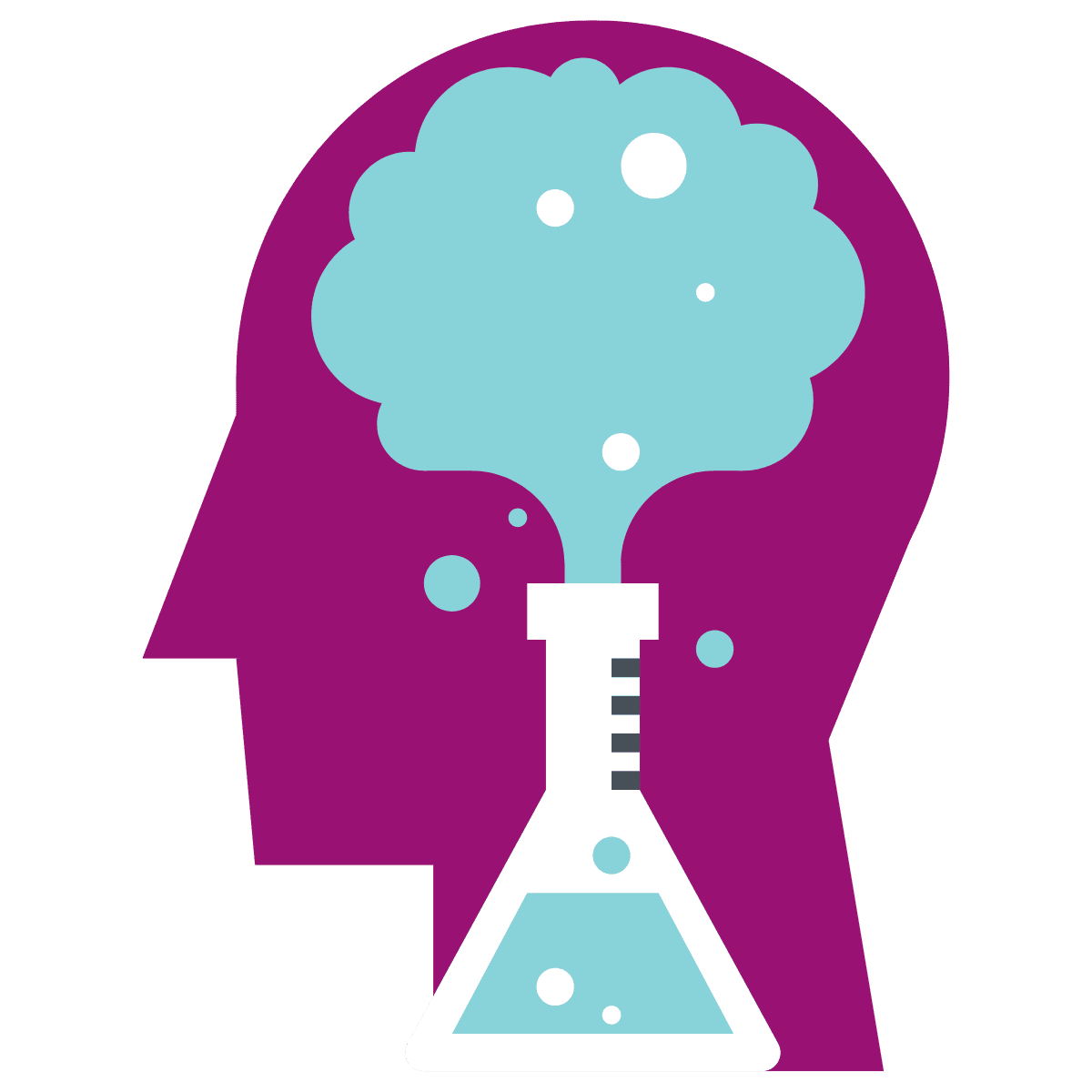 Diagram of a science experiment inside a head - depicting the psychology of leadership coaching by Leanne Elich Consulting