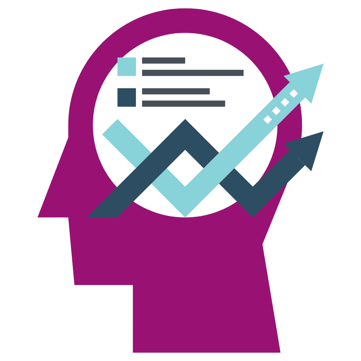 Diagram of a charts and graphs inside a head - depicting the psychology of sales coaching by Leanne Elich Consulting